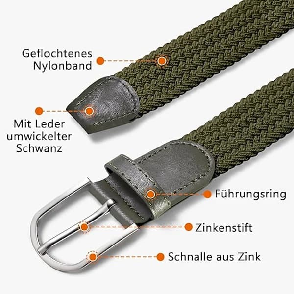 Herrbälte, elastiskt flätat bälte unisex män kvinnor flätat elastiskt stretchvävt bälte 33 mm (1,25 \"), längd 107 cm (42 \") passar midja 84-91 cm (33 \"-36 \"),...
