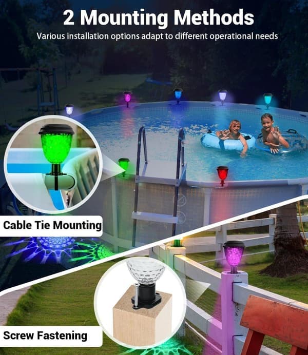 6 st solcellslampor för pool, vattentäta LED RGB-lampor