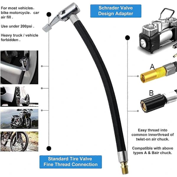 HA~20 cm Bilpumpslang, Luftpumps Förlängningsslang Däckkompressorslang för Att Pumpa Bildäck