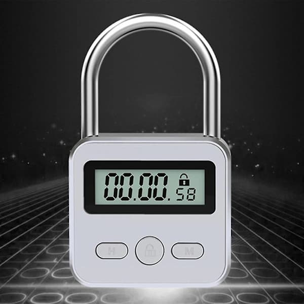 HA-Metall Timerlås LCD-Display Multifunktionell Elektronisk Tid 99 Timmar Max Timing USB Uppladdningsbart Timerhänglås Silver