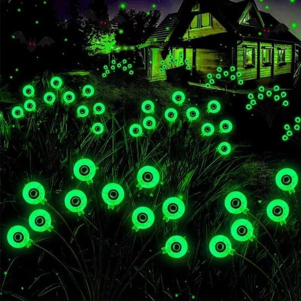 Halloween udendørsdekorationer, 2-pak øjenæble solcellelamper til haven, til gård, have, græsplæne (grøn)