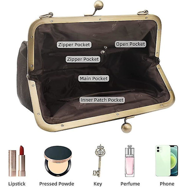 Retro hul håndtaske til kvinder læder skuldertaske aften clutch taske - Blå