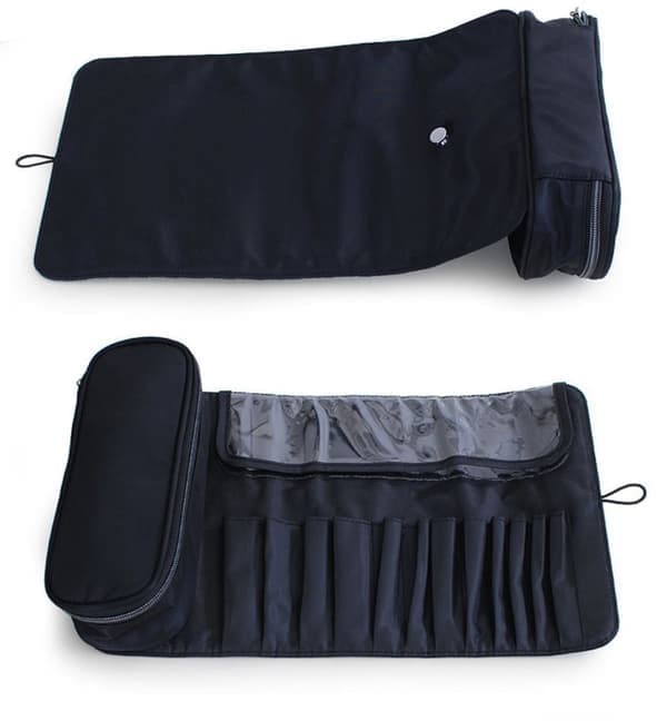 Makeupbørste - Bærbar foldbar vandtæt organizer med 13 rum - Rejsetaske makeup taske sort