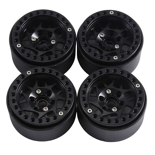 4 stk 1,9 tommers metallfelg med beadlock for 1/10 RC Crawler Car Trx4 Axial Scx10 Redcat Gen8, svart