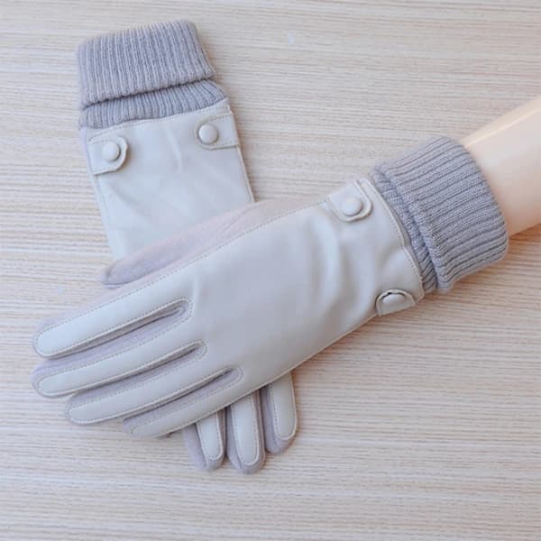 Varme fløjlshandsker til efterår og vinter med berøringsskærm til kvinder, bomuld, læder, til udendørs ridning Beige camel