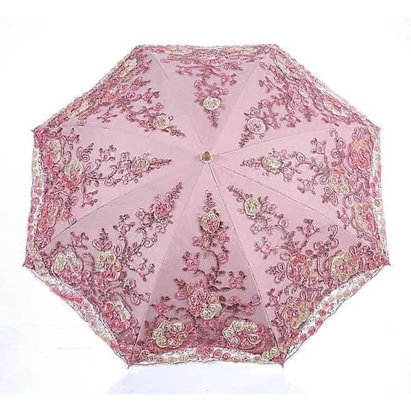 HA~Vikbart UV-paraply Snö/Regn/Sol Paraply Broderi Bröllopsparaply Rosa