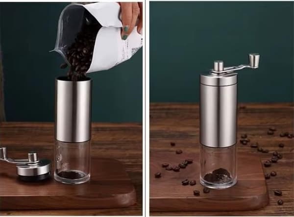 Manuel kaffekværn, holdbart rustfrit stål, justerbar keramisk kværn, foldbart håndtag, til kaffebønner, camping og rejser