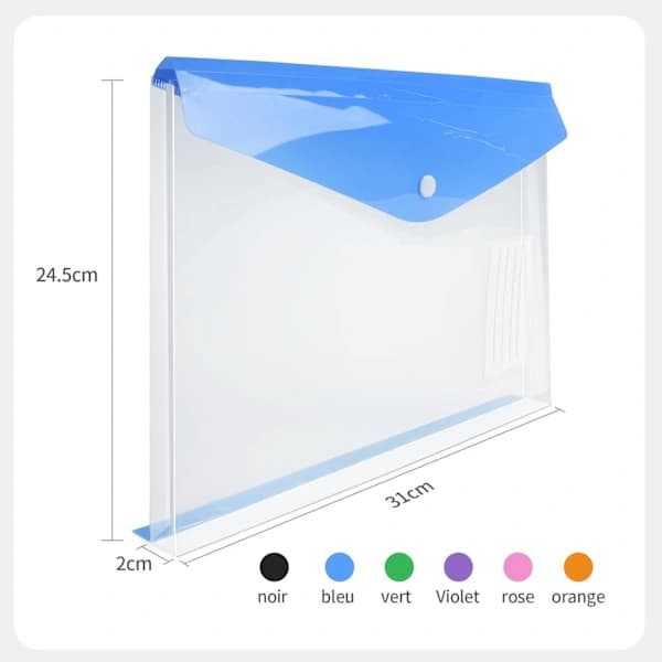 HA~12 A4 Transparent Plastlomme Kraftig Perm, 6 Farger 2cm Forlengelse, 11 Ringhull