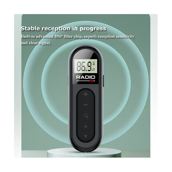 Mini taskuradio FM-radio, ladattava, kannettava 76-108 MHz:n radiovastaanotin taustavalaistulla LCD-näytöllä