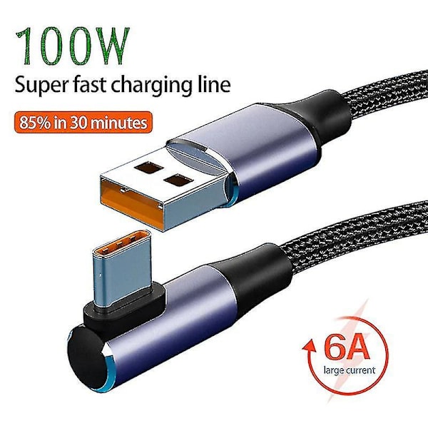 6a 100w datakaapeli universaali suuri virta punottu lanka sotkeutumaton nopea lataus kyynärpää muotoilu Usb Type-c matkapuhelin Usb-c laturikaapeli toimistoon J