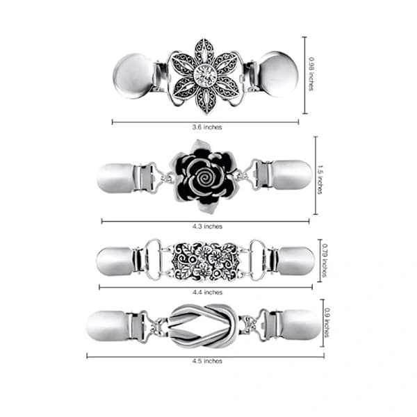 Set med 4 silverfärgade tröjklämmor, pärlklämmor för kofta, elegant p