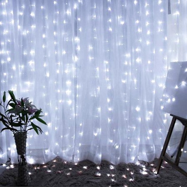 Dazzle Bright gardinljusslingor, 300 LED 9,8ft x 9,8ft 8 belysningslägen Fe-ljus USB-drivna, för jul, fest, bröllop utomhus inomhus