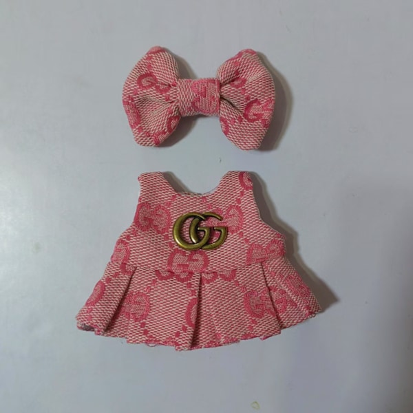 [HH] Labubu Designer CC VV D H Kostymset Labubu Kläder och Tillbehör Pink GG dress and bow