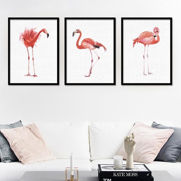Wekity Flamingo Wall Art Lærredstryk Plakat, Enkelt Mode Akvarel Kunsttegning Dekoration til Hjem Stue Soveværelse Kontor og Børneværelse (Sæt