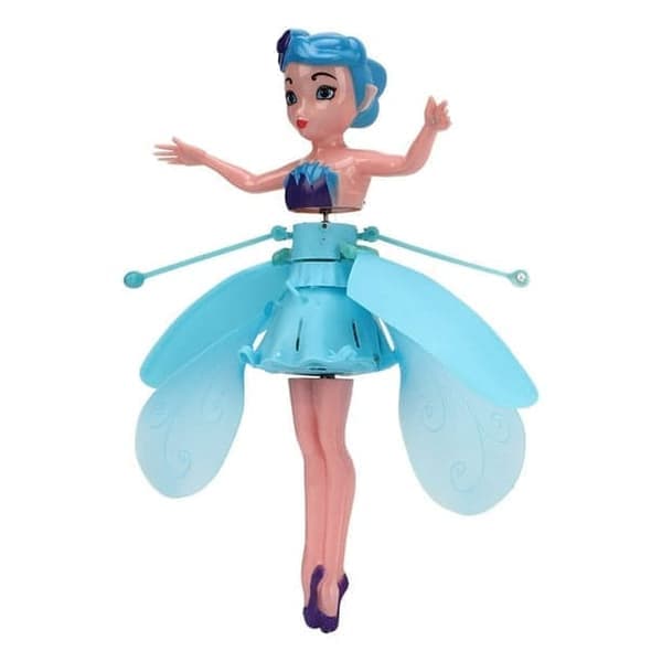 Flyvende Fe Prinsesse Dukke Lysende gestusgenkendelse USB Genopladelig Sky Dancers Flyvende dukker til piger Blå