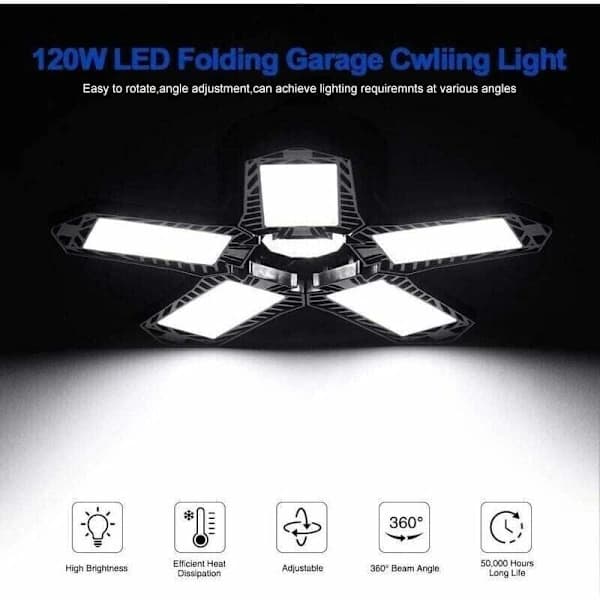 HA-- LED garagebelysning - 120 W - 12000 lm - Værkstedslampe - Formbare loftslamper - E26/E27 paneler - 1 lampe