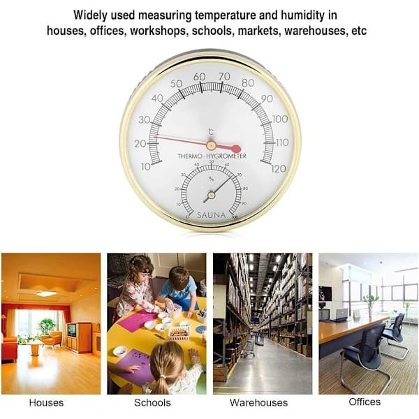 HA-Saunatermometer i metal, rundt termometer hygrometer hygrometertermometer til saunarum
