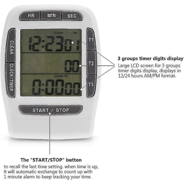 HA~2024 Tre-kanals Køkken Timer Bærbar Digital Multi-kanal 3 Kanaler LCD Timer Præcis Tid
