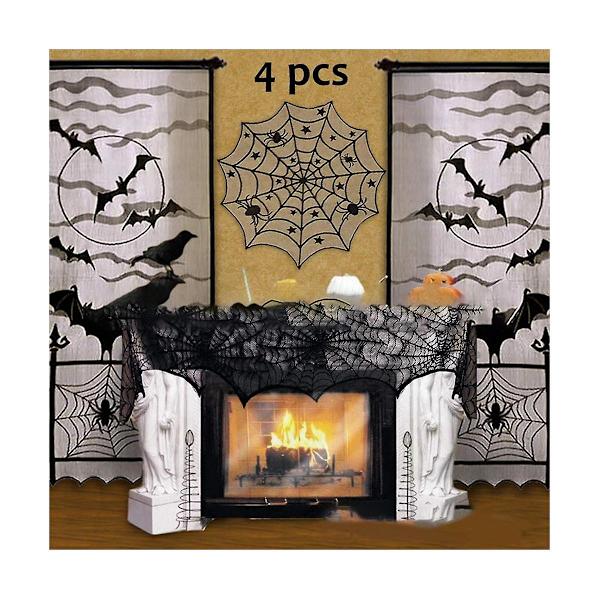 1 set Halloween-dekoration svart spets spindelnät eldstad mantel sjalomslag festliga festtillbehör