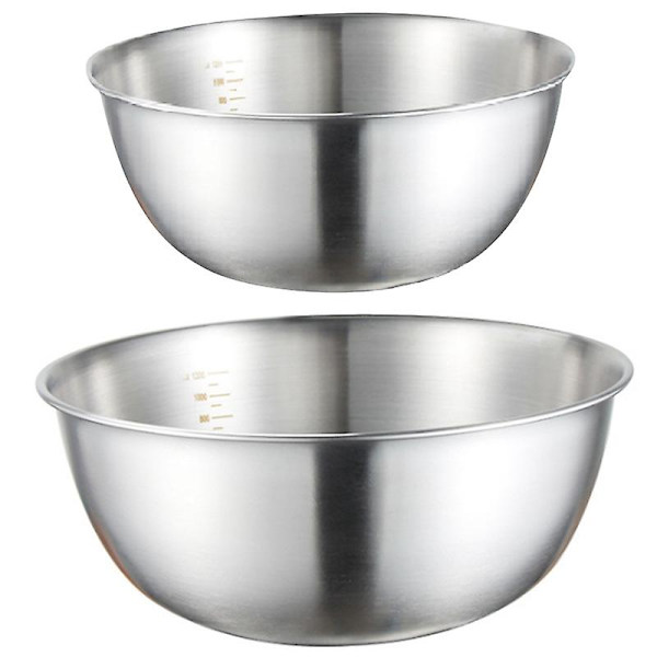 2 stk rustfrie stålskåler Blandeskål med skala Dype blandeskåler for egg Sklisikre kjøkkenskåler for B