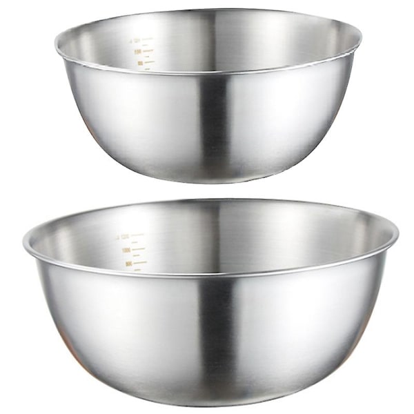 2pcs Stainless Steel Bowls Mixing Bowl With Scale Deep Mixing Egg Bowls Non Slip Kitchen Bowl For B