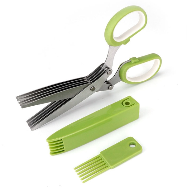 Herb Scissors Set - Cool Kitchen Gadgets for Cutting Fresh Garden Herbs - Herb Cutter Shears with 5 Blades and Cover, Sharp