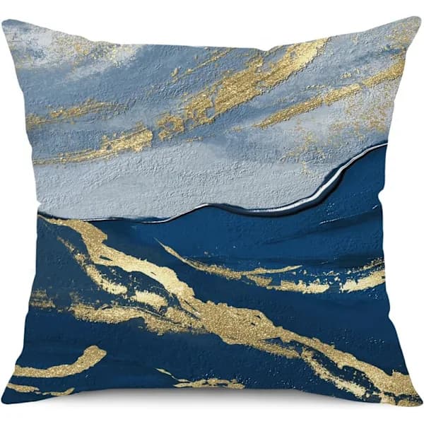 Kuddfodral 4-pack 45x45 cm, marinblå och guld, dekorativa linnekuddfodral