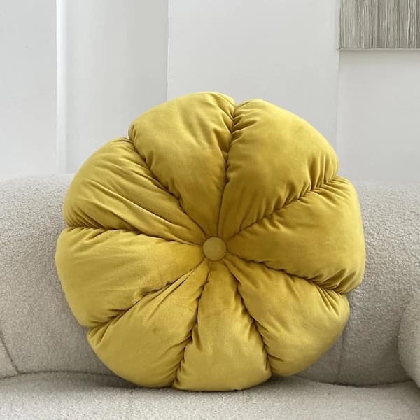 3D Pumpakudde Dekorativ Kudde Rund Sametskudde för Soffa Säng Stol Gul 45CM Gul 45CM