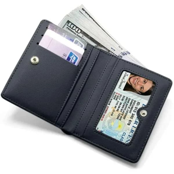 Damplånbok Liten Bifold Läderficka Plånbok Dam Mini Kort Plånbok (Svart)