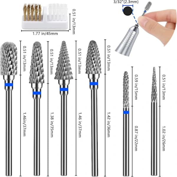 HA~6 Pcs Nail Drill Bits, 3/32 Inch Nail Drill Bit Set for Manicure, Dead Skin Removal