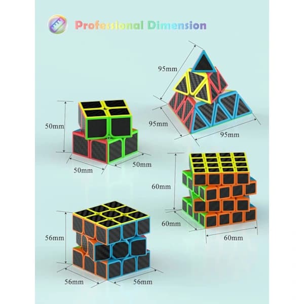 (Kulfiber) [4-pak] Speed Cube Sæt, Speed Cube 2X2 3X3