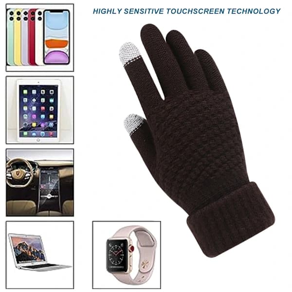 4 par dame vinter touchscreen handsker varme fleeceforede strikkede handsker elastisk manchet vinter sms-handsker Brun + fuchsia + hvid + grå