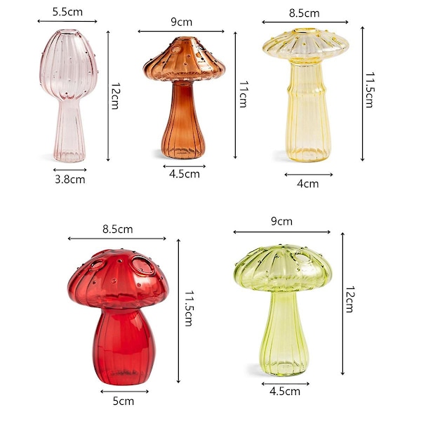 Svampeformet glasplante, sæt med 5 farvede planteformeringssteder, miniterraium til planter, Uniq