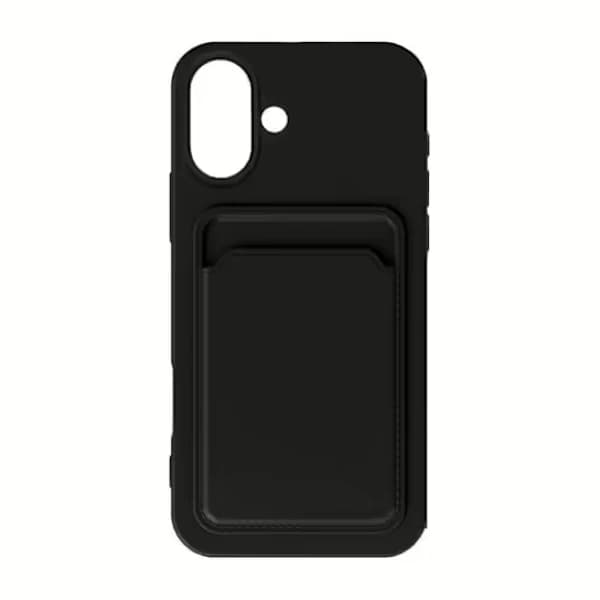 iPhone 16 Silikon Mobilskall med Kortholder - Svart