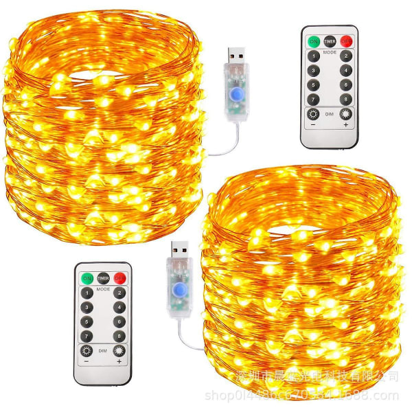[2-pack] Fe-ljusslingor, 300 LED 30M 8 lägen USB-drivna lampor Vattentäta ljusslingor med fjärrkontrolltimer för sovrum, fest, bröllop