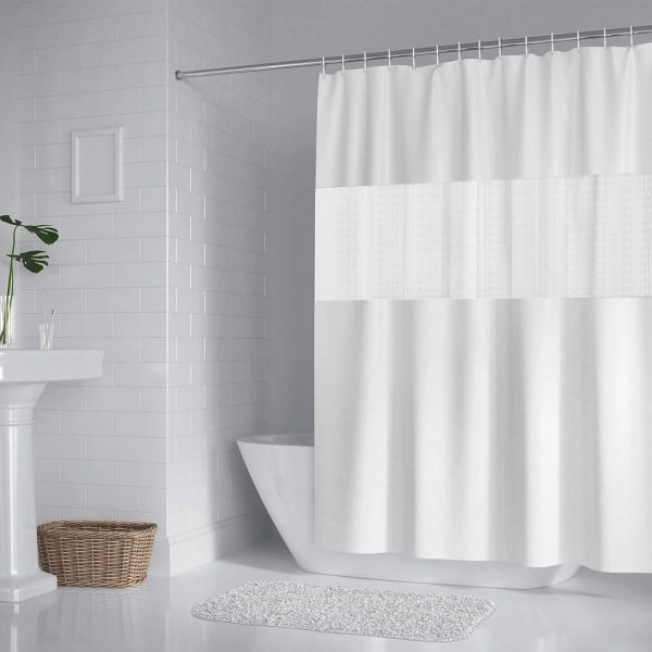 /HA/Bruseforhæng 200x180cm Badekarforhæng Polyester og EVA Halvtransparent Vandtæt Anti-skimmel til badeværelse - Hvid