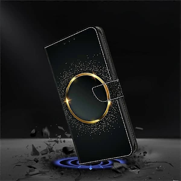 Kompatibelt Stöttåligt Läder Flip Folio Telefonfodral med Plånbok för iPhone 15 [] Guld