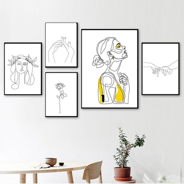 Wekity - Minimalistisk stil väggkonst canvas tryck affisch, enkel abstrakt skiss konst ritning dekor för hem vardagsrum sovrum kontor och barn