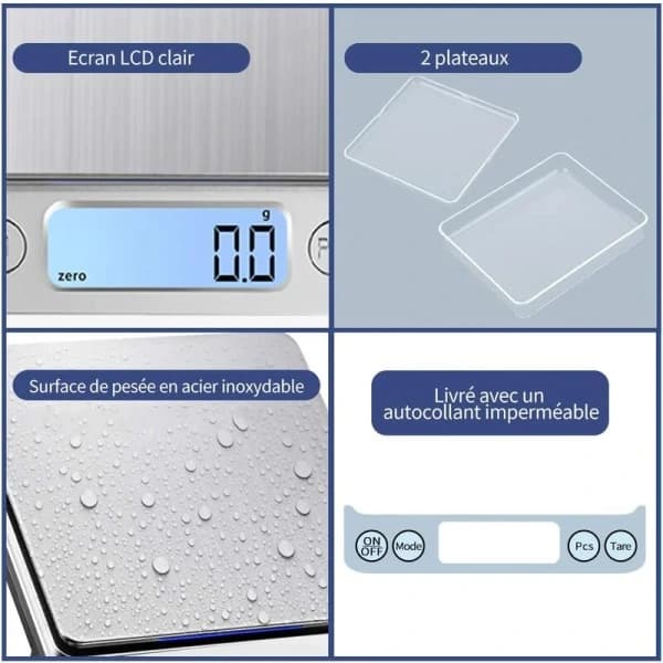 Kitchen Scale USB Rechargeable 3kg/0.1g Digital Baking Scale, Stainless Steel Electronic Precision Scale