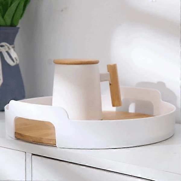 Serveringsbrett Multifunksjonelt Praktisk Bambuspanel PP Plast Kaffe Te Servering Matlagringsplatte for Hjemmet svart black 36cm