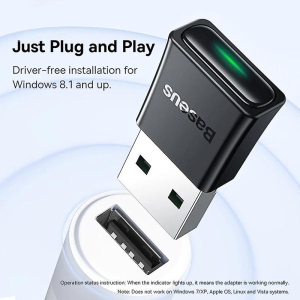 Baseus USB Bluetooth -sovitin Bluetooth 5.3 Dongle -sovitin PC-kannettavalle langattomalle kaiuttimelle Äänen vastaanotin USB-lähetin