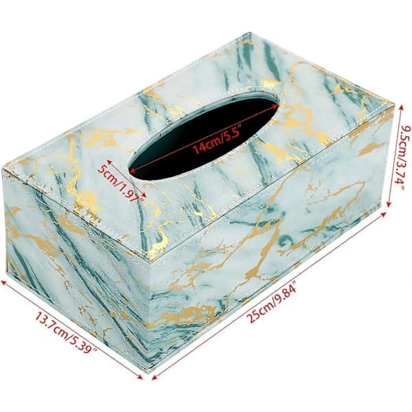HA~Rektangulær Tissue Box i Lær, Grønn Marmor