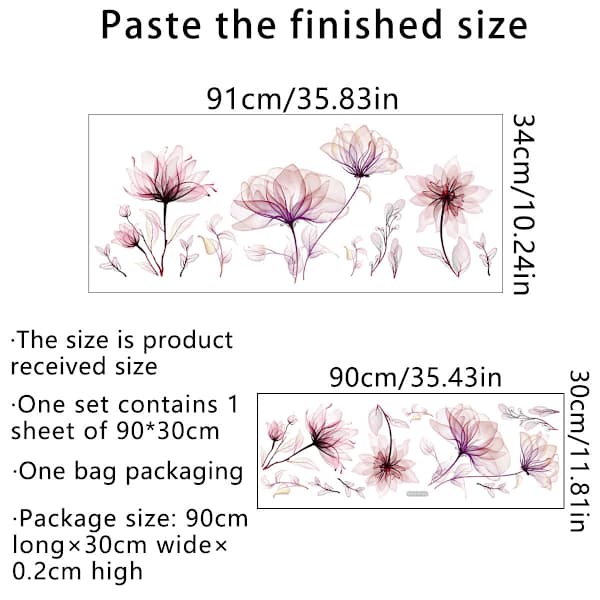 HA-Stora Blommiga Väggdekaler Rosa Blommande Väggstickers Sovrum