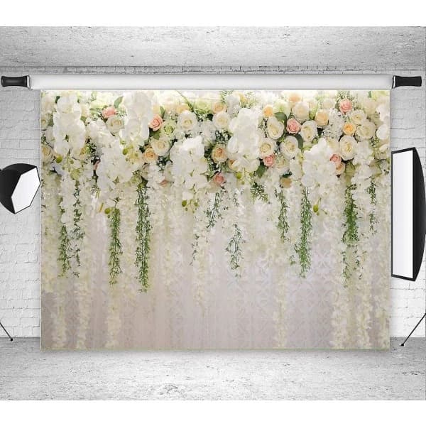 Vit ros blommig fotobakgrund brud bröllop blommor vägg