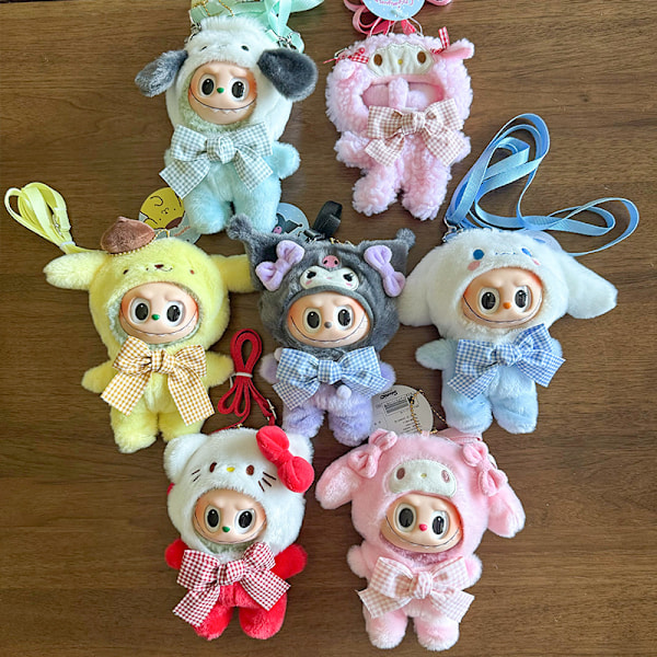 [HH] Søt Mini Labubu Dukke Jumpsuit Kt Klær Crossbody Veske Vinyl Labubu Antrekk Bomulls Dukke Kjole Hatt Tilbehør Leke Ikke Ha Dukke 6