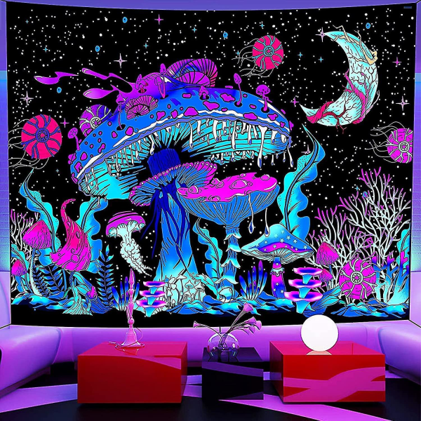 150 cm x 130 cm gobeläng, svart ljus svamp gobeläng, för vardagsrum, sovrum, heminredning