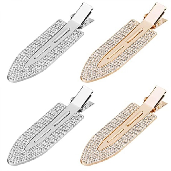 4 st No Bend hårklämmor - Metall glänsande styling diamantklipp utan buckla utan veck hårklämmor Bling lock pin barrette för kvinnor flickor smink -