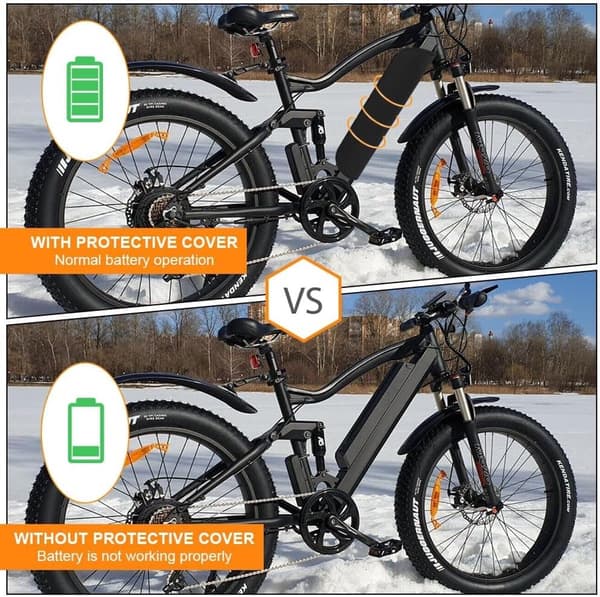 Universelt E-sykkel batterideksel, vanntett neoprenisolasjon med borrelåslukking, for integrerte batterier, pendling, oransje