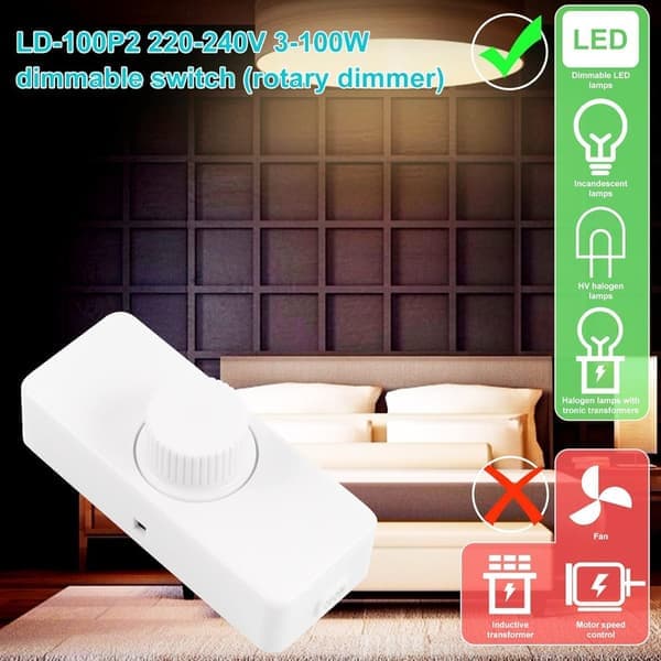Dimmer - 220-240V Hvit LED Bakkantsdimmer - Roterende dimmer