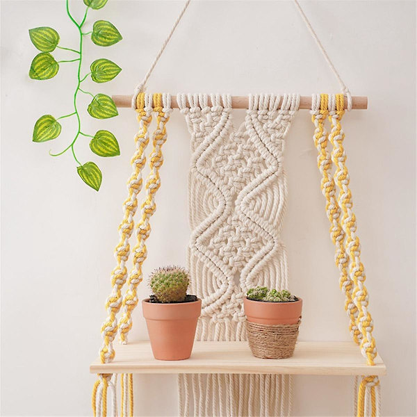 Macrame vägg hängande hylla Boho för sovrum - vävd rep Macrame väggkonst som Boho badrumshylla De